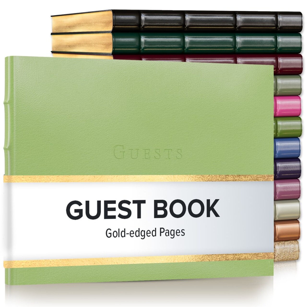 Gallery Leather Guest Book Special Events, add Photos, 192 Lined Pages, Bonded Leather, Hardcover, Gold-Gilded, Guestbook